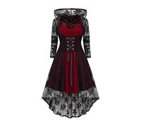 Wyongtao 2025 Robe Médiévale De Renaissance Femme Robe Rétro Femme Manches Longues en Dentelle Sexy Robes Cape Gothique Femmes Vintage Costume Halloween À Capuche Deguisement Fête Cosplay