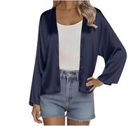 Wyongtao Cardigan Boléro Femme en Satin,Gilet Femme Soie Doux Et Confortable,Femmes Boléro Chic Et Elegant Couleur Unie,Cardigan Court Ouvert sur Le Devant,Gilets Court Manteau Manches Longues