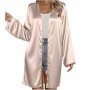 Wyongtao Cardigan Boléro Femme Long en Satin,Gilet Femme Soie Doux Et Confortable,Femmes Boléro Chic Et Elegant Couleur Unie,Cardigan Ouvert sur Le Devant,Gilets Long Manteau Manches Longues