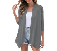 Wyongtao Cardigan Femme Manches 3/4,Gilet Femme Léger Et Estival Elégant Grande Taille,Femmes Boléro Chic Et Elegant Fluides,Cardigan Long Ouvert sur Le Devant,Gilets Fin Manteau Unie