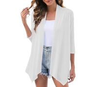 Wyongtao Cardigan Femme Manches 3/4,Gilet Femme Léger Et Estival Elégant Grande Taille,Femmes Boléro Chic Et Elegant Fluides,Cardigan Long Ouvert sur Le Devant,Gilets Fin Manteau Unie