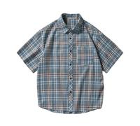 Wyongtao Chemise Traditionnelle à Revers Grandes Tailles à Carreaux pour Homme Été,T-Shirts à Manches Courtes avec Poche pour Décontractée,Chemise Vintage Pied-de-Poule Épissure Bouton Confortable
