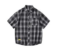 Wyongtao Chemise Traditionnelle à Revers Grandes Tailles à Carreaux pour Homme Été,T-Shirts à Manches Courtes avec Poche pour Décontractée,Chemise Vintage Pied-de-Poule Épissure Bouton Confortable