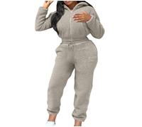 Wyongtao Ensemble Jogging Femme Polaire Ensembles De Pyjama Femme Hiver Chaud Vêtements De Nuit 2 Pièces Cachemire Sweats À Capuche Fermeture Éclair Jogging Pantalon en Peluche 2Pc