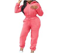 Wyongtao Ensemble Jogging Femme Polaire Ensembles De Pyjama Femme Hiver Chaud Vêtements De Nuit 2 Pièces Cachemire Sweats À Capuche Fermeture Éclair Jogging Pantalon en Peluche 2Pc