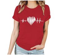 Wyongtao Haut Femme Saint Valentin T-Shirt Décontracté Imprimé Amour Tee Shirts Saint-Valentin Manches Courtes Et Col Rond Tops Basique Ample Et Confortable Tunique Chemisier Chic Et Élégant
