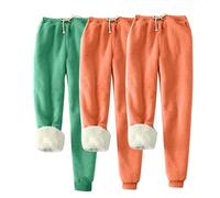 Wyongtao Lot De 3 Pantalon Femme Doublure en Peluche Chaud Pyjama Pantalon Femmes en Polaire Hiver Taille Élastique avec Cordon De Serrage Pantalons D'Intérieur Pyjamas Unie Cachemire Doux Et Confort