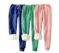 Wyongtao Lot De 3 Pantalon Femme Doublure en Peluche Chaud Pyjama Pantalon Femmes en Polaire Hiver Taille Élastique avec Cordon De Serrage Pantalons D'Intérieur Pyjamas Unie Cachemire Doux Et Confort