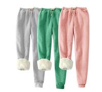 Wyongtao Lot De 3 Pantalon Femme Doublure En Peluche Chaud Pyjama Pantalon Femmes En Polaire Hiver Taille Élastique Avec Cordon De Serrage Pantalons D'Intérieur Pyjamas Unie Cachemire Doux Et Confort