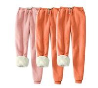 Wyongtao Lot De 3 Pantalon Femme Doublure En Peluche Chaud Pyjama Pantalon Femmes En Polaire Hiver Taille Élastique Avec Cordon De Serrage Pantalons D'Intérieur Pyjamas Unie Cachemire Doux Et Confort