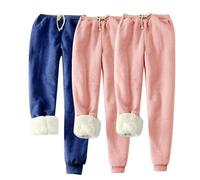 Wyongtao Lot De 3 Pantalon Femme Doublure en Peluche Chaud Pyjama Pantalon Femmes en Polaire Hiver Taille Élastique avec Cordon De Serrage Pantalons D'Intérieur Pyjamas Unie Cachemire Doux Et Confort