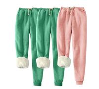 Wyongtao Lot De 3 Pantalon Femme Doublure en Peluche Chaud Pyjama Pantalon Femmes en Polaire Hiver Taille Élastique avec Cordon De Serrage Pantalons D'Intérieur Pyjamas Unie Cachemire Doux Et Confort