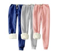 Wyongtao Lot De 3 Pantalon Femme Doublure en Peluche Chaud Pyjama Pantalon Femmes en Polaire Hiver Taille Élastique avec Cordon De Serrage Pantalons D'Intérieur Pyjamas Unie Cachemire Doux Et Confort