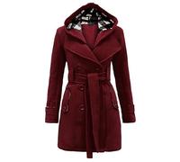 Wyongtao Manteau Femme Hiver Avce Capuche Manteau En Laine Avec Ceinture Trench Coats Double Boutonnage À Revers Chic Manteaux Blazer Classique Polyvalent Casual Veste Hoodies Épaissi Et Chaud