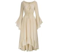 Wyongtao Robe Médiévale De Renaissance Femme,Robe Victorienne Pour Femme Épaules Dénudées,Robes Longues Femme Manche Longue Avec Volants,Robes Gothiques Carnaval Halloween Robe De Soirée Vintage Unie