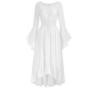 Wyongtao Robe Médiévale De Renaissance Femme,Robe Victorienne Pour Femme Épaules Dénudées,Robes Longues Femme Manche Longue Avec Volants,Robes Gothiques Carnaval Halloween Robe De Soirée Vintage Unie