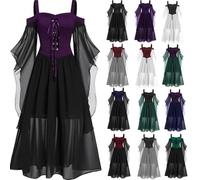 Wyongtao Robe Medievale Femme Robe Rétro Femme Gothique sans Manches Fluide Fond De Robes Palais Soirée Chic Et Elegant Fête Robes Renaissance Femmes Vintage Costume Halloween Jupe en Maille