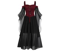 Wyongtao Robe Medievale Femme Robe Rétro Femme Gothique sans Manches Fluide Fond De Robes Palais Soirée Chic Et Elegant Fête Robes Renaissance Femmes Vintage Costume Halloween Jupe en Maille