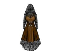 Wyongtao Robes Cape Cape à Capuche Gothique pour Femme 2025 Robe Médiévale De Renaissance Robe Rétro Femmes Manches Longues en Dentelle Sexy Costume Halloween Vintage Deguisement Fête Cosplay