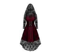 Wyongtao Robes Cape Cape à Capuche Gothique pour Femme 2025 Robe Médiévale De Renaissance Robe Rétro Femmes Manches Longues en Dentelle Sexy Costume Halloween Vintage Deguisement Fête Cosplay
