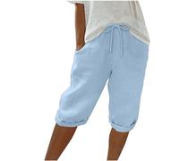 Wyongtao Short Lin d'été éLasticité Respirants, Elégante Shorts Lin Coton Femme été, Short Bermuda Femme Couleur Unie, Bermuda pour Femme Coupe Décontractée, Short Court Casual avec Poche Pas Cher