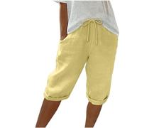 Wyongtao Short Lin d'été éLasticité Respirants, Elégante Shorts Lin Coton Femme été, Short Bermuda Femme Couleur Unie, Bermuda pour Femme Coupe Décontractée, Short Court Casual avec Poche Pas Cher
