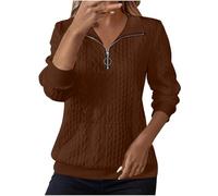 Wyongtao Sweat Femme Décontracté Pull Femme Col Montant avec Fermeture Éclair Haut Ample À Manches Longues Couleur Unie Jacquard Sweatshirt avec Poche Confortable Sport Top Blouse Automne Et Hiver