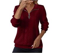 Wyongtao Sweat Femme Décontracté Pull Femme Col Montant avec Fermeture Éclair Haut Ample À Manches Longues Couleur Unie Jacquard Sweatshirt avec Poche Confortable Sport Top Blouse Automne Et Hiver