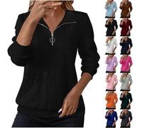 Wyongtao Sweat Femme Décontracté Pull Femme Col Montant avec Fermeture Éclair Haut Ample À Manches Longues Couleur Unie Jacquard Sweatshirt avec Poche Confortable Sport Top Blouse Automne Et Hiver