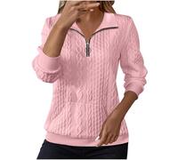 Wyongtao Sweat Femme Décontracté Pull Femme Col Montant avec Fermeture Éclair Haut Ample À Manches Longues Couleur Unie Jacquard Sweatshirt avec Poche Confortable Sport Top Blouse Automne Et Hiver