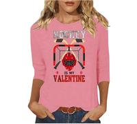 Wyongtao T-Shirt Saint Valentin pour Femme Grandes Tailles Chemises Amour Romantique T-Shirt Manches 3/4 Col Rond Blouse Femme Chic Et Élégant Hauts De Sport Décontracté Et Ample Top Saint-Valentin
