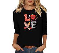 Wyongtao T-Shirt Saint Valentin pour Femme Grandes Tailles Chemises Amour Romantique T-Shirt Manches 3/4 Col Rond Blouse Femme Chic Et Élégant Hauts De Sport Décontracté Et Ample Top Saint-Valentin