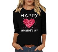 Wyongtao T-Shirt Saint Valentin pour Femme Grandes Tailles Chemises Amour Romantique T-Shirt Manches 3/4 Col Rond Blouse Femme Chic Et Élégant Hauts De Sport Décontracté Et Ample Top Saint-Valentin