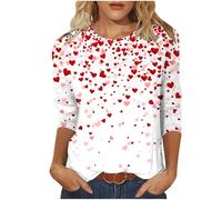 Wyongtao Tee Shirt Saint Valentin pour Femme Grandes Tailles Blouse Femme Chic Et Élégant Chemises Amour Romantique T-Shirt Manches 3/4 Col Rond Hauts De Sport Décontracté Et Ample Top Saint-Valentin