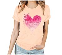 Wyongtao Tee Shirt Saint Valentin pour Femme T-Shirt Manches Courtes Col Rond Ample Chemises Amour Romantique Blouse Femme Chic Et Élégant Hauts De Sport Décontracté Top Saint-Valentin Mode