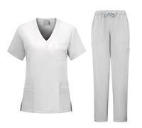 Wyongtao Uniforme Médicale Femmes Ensemble Vêtements Work Pour Femme À Col En V À Manches Courtes Pantalon Taille Élastique Cordon Tops Médical Vêtements De Travail Couleur Unie Décontracté