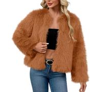 Wyongtao Veste Femme Hiver En Fausse Fourrure Court Manteau Fourrure Femme Blouson Cardigan Fausse Duveteux Et En Peluche Gilet Jacket Manches Longues Épais Et Chaud Top Coat D'Hiver Chic Et Elegant