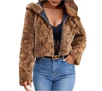 Wyongtao veste polaire femme court Zippé Manteau en Fausse Fourrure Mode imprimé léopard veste femme hiver a capuche Chaude Doux et confort blouson en Fausse Fourrure Polyvalent chic et Élégant