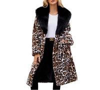 Wyongtao veste polaire femme long Manteau en Fausse Fourrure Mode imprimé léopard veste femme hiver en Fausse Fourrure Manteau Cardigan ouvert sur le devant épaissi blouson Shaggy Chaude chic