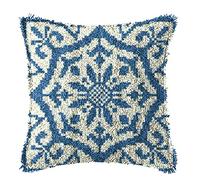 WYOUTDOOR Coussin De Kit De Loquet pour Adultes Et Débutants Coussin Coussin Taie d'oreiller Kit De Broderie avec Toile Imprimée Bleue Et Blanche, 43 × 43Cm
