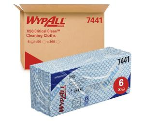 WypAll® Chiffons de Nettoyage X50 7441, Chiffons Bleu à Code Couleur, Contact Alimentaire, Haute Absorption, 6 Paquets x 50 Chiffons Interfeuilletés (300 au total)