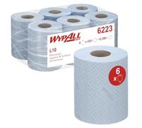 WypAll® L10 Essuyeurs Bleu 6223, Rouleaux à Dévidage Central 1 Épaisseur pour Hygiène Alimentaire, 6 Rouleaux x 430 Feuilles Gaufrées (2 580 Feuilles au Total)