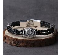 WYPAN Amulette Nordique Bracelet Runique Viking Totem Boussole Trinité Symboles Perles Vegvisir Hommes Femmes Manchette Tressée Bracelet Bijoux,24cm