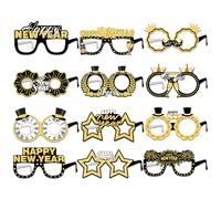 WYRGQIQN 12PCS Lunettes de Bonne Année Deco Nouvel, Decoration Nouvel en Or Noir, Serre-tête et chapeau pour le Nouvel An - Accessoires de fête Sarbacane pour créer une ambiance festive