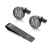 WYRGQIQN 2 Pièces Boutons de col pour homme, Boutons de Manchette Initiaux Noirs et Pince à Cravate, Pour Mariage Business Commercial Fête des Pères