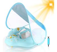 WYRIAZA Bouée Bébé Bouee Bebe Parasol SPF 50+ | Améliorez Bouée Bébé 5-8Kgs avec Une Balle d'Équilibre pour Éviter Le Renversement | Bouee Bebe Piscine Gonflable (S 3-12 Mois, Bleu)