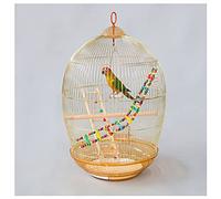 WYRMB Cage à Oiseaux Ronde pour perroquets, galvanoplastie, dorée, pour Usage Domestique, Grande Cage à Oiseaux Portable avec Jouets pour Oiseaux, pour calopsittes, canaris, Oiseaux, perruches (doré)