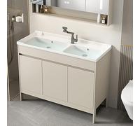 WYRNOBRX 100CM Ensemble De Salle De Bain avec Double Évier Et Meuble sous-Lavabo | Meuble Lave Main Suspendu, 3 Portes À Fermeture Amortie Vasques| Grand Meuble De Rangement,Cream,L101*H74*W46.5