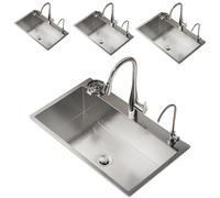 WYRNOBRX Évier Cuisine 1 Bac avec Robinet Kit De Drainage INOX Vasque À Encastrer Lavabo Multifonction Lave Mains avec Panier Télescopique pour Salle De Bain Hôtel,Argent,L80*W45