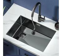 WYRNOBRX Évier De Cuisine Multifonctionnel en Acier Inoxydable avec Robinet Kit De Drainage Petit Vasque À Encastrer Lavabo pour Usage Domestique Paniers D'évacuation,Gris,L60*W45